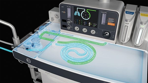 anesthesia breathing system on table